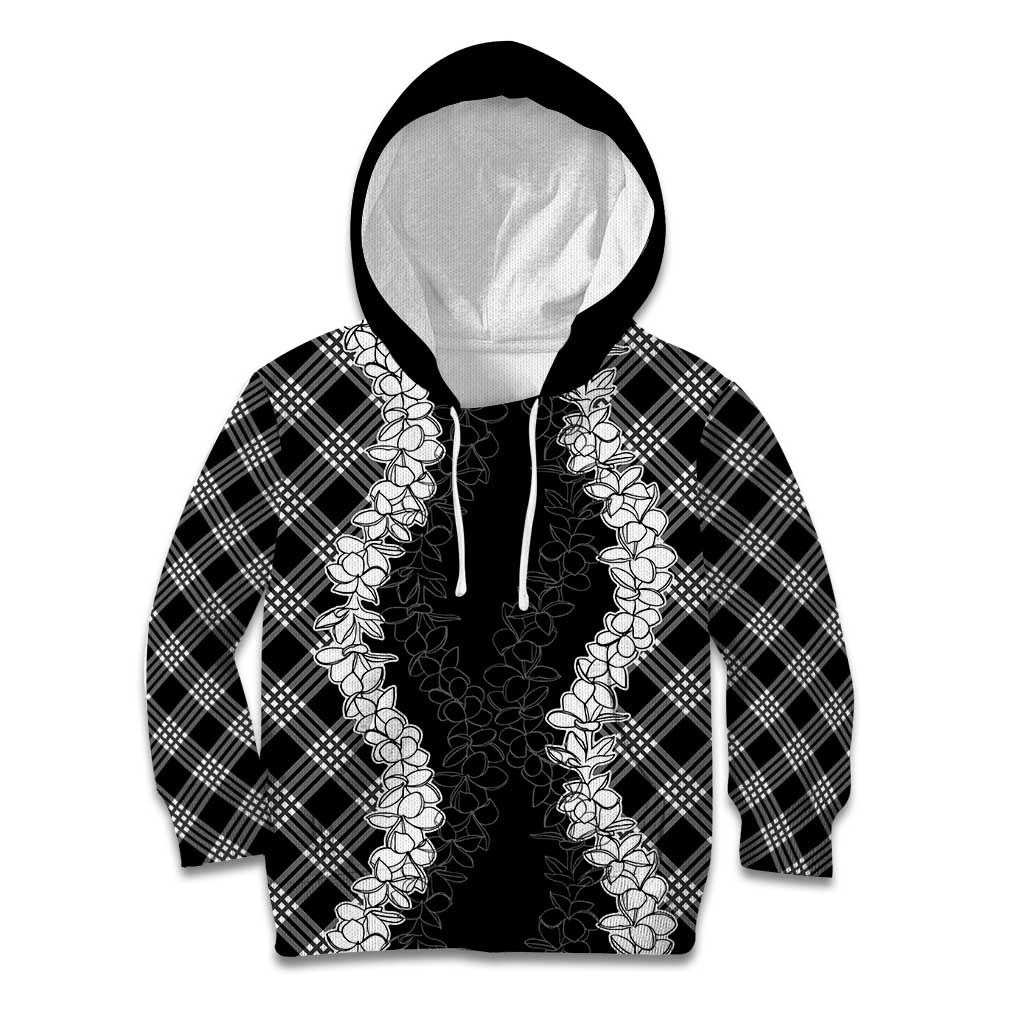 Hawaii Aloha Plumeria Lei Black Palaka Kid Hoodie - Polynesian Pride