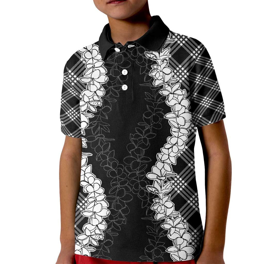 Hawaii Aloha Plumeria Lei Black Palaka Kid Polo Shirt - Polynesian Pride