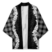 Hawaii Aloha Plumeria Lei Black Palaka Kimono - Polynesian Pride