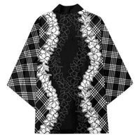 Hawaii Aloha Plumeria Lei Black Palaka Kimono - Polynesian Pride