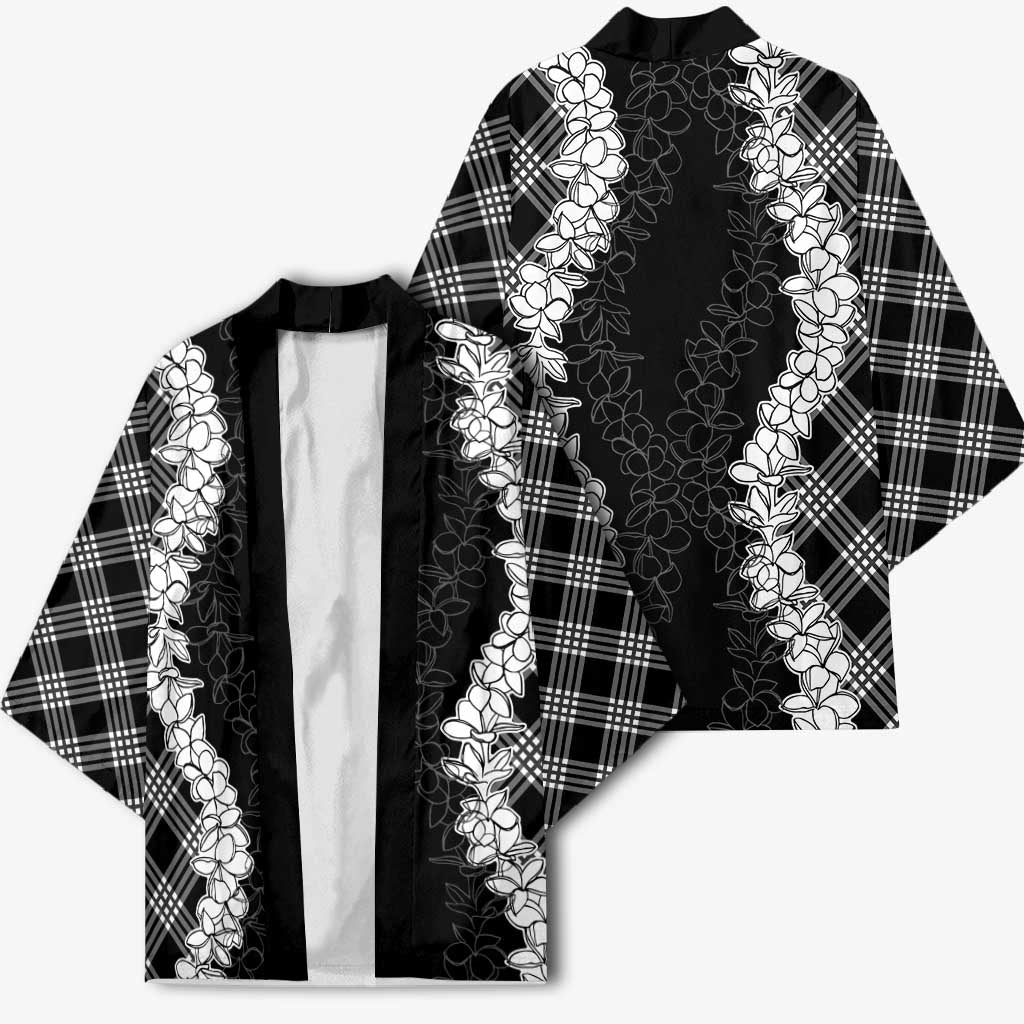 Hawaii Aloha Plumeria Lei Black Palaka Kimono - Polynesian Pride