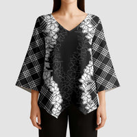 Hawaii Aloha Plumeria Lei Black Palaka Kimono Sleeve Blouse - Polynesian Pride