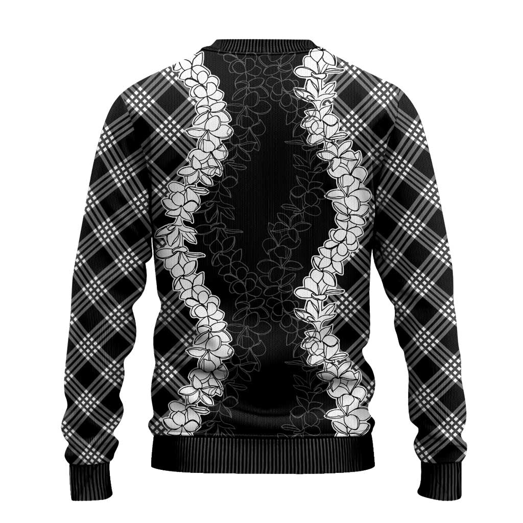Hawaii Aloha Plumeria Lei Black Palaka Ugly Christmas Sweater - Polynesian Pride