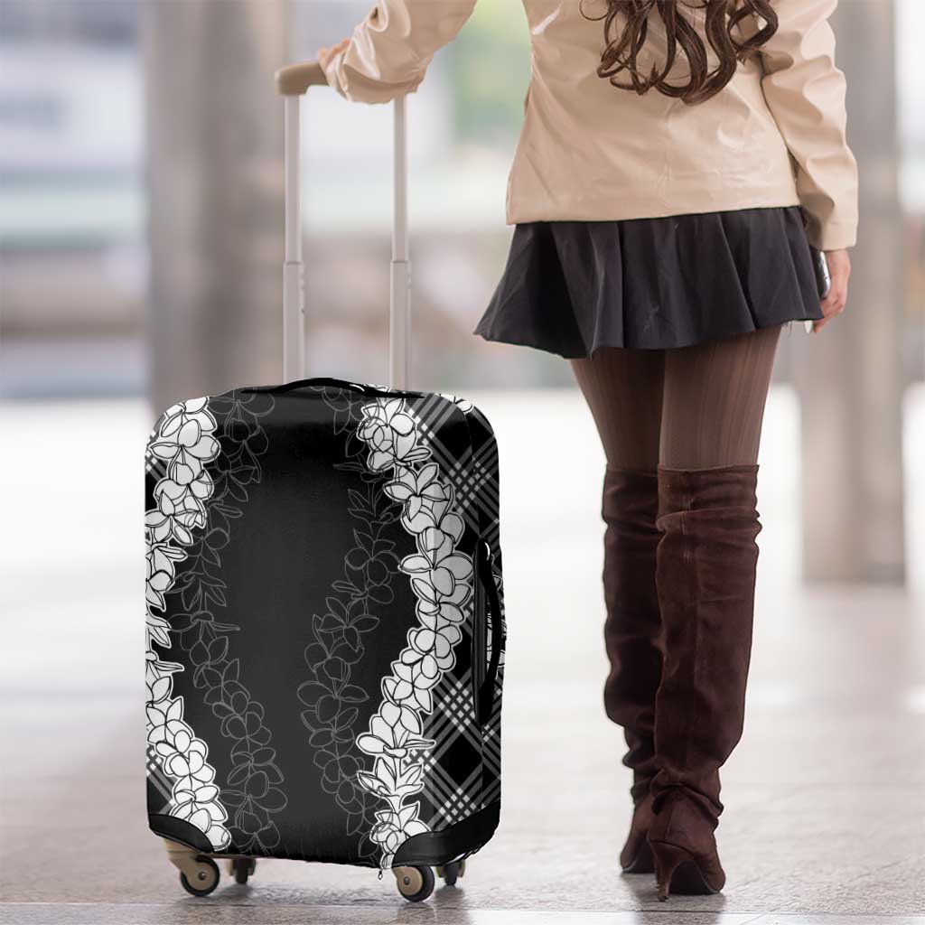 Hawaii Aloha Plumeria Lei Black Palaka Luggage Cover - Polynesian Pride
