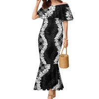 Hawaii Aloha Plumeria Lei Black Palaka Mermaid Dress LT7 Women Black - Polynesian Pride
