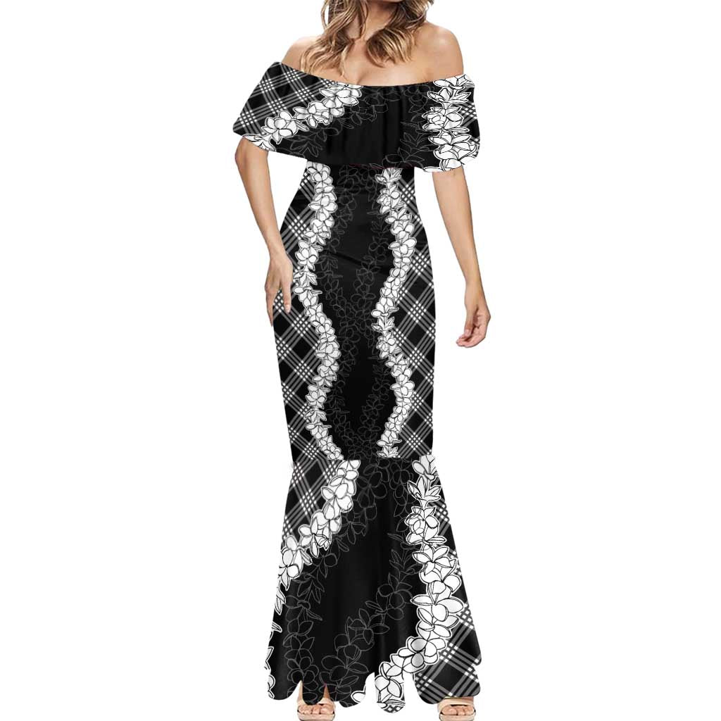 Hawaii Aloha Plumeria Lei Black Palaka Mermaid Dress LT7 - Polynesian Pride