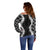 Hawaii Aloha Plumeria Lei Black Palaka Off Shoulder Sweater - Polynesian Pride