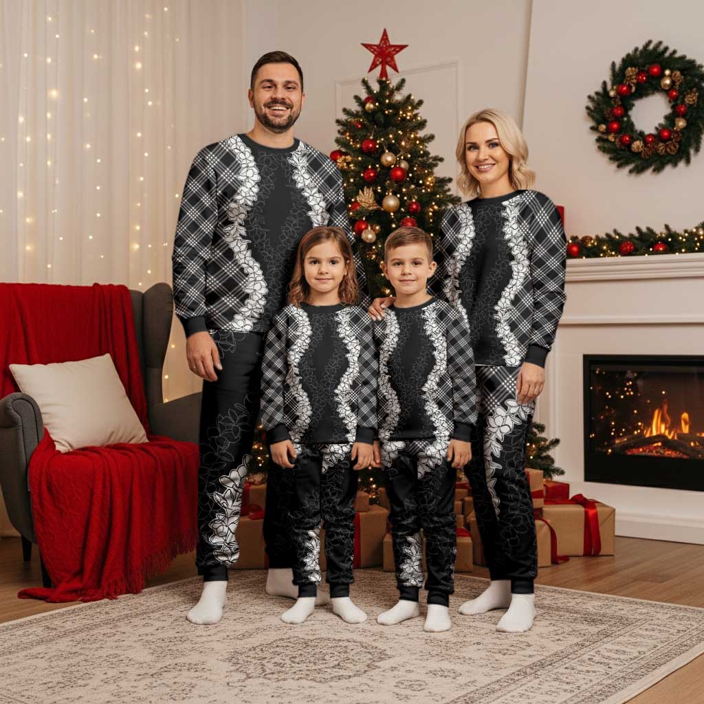 Hawaii Aloha Plumeria Lei Black Palaka Christmas Pajama Set - Polynesian Pride