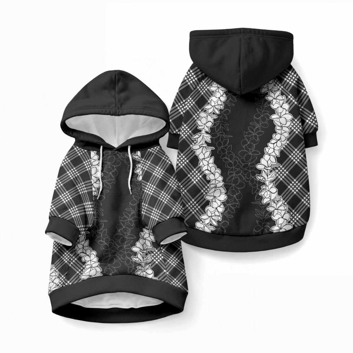 Hawaii Aloha Plumeria Lei Black Palaka Pet Hoodie LT7 Pullover Black - Polynesian Pride