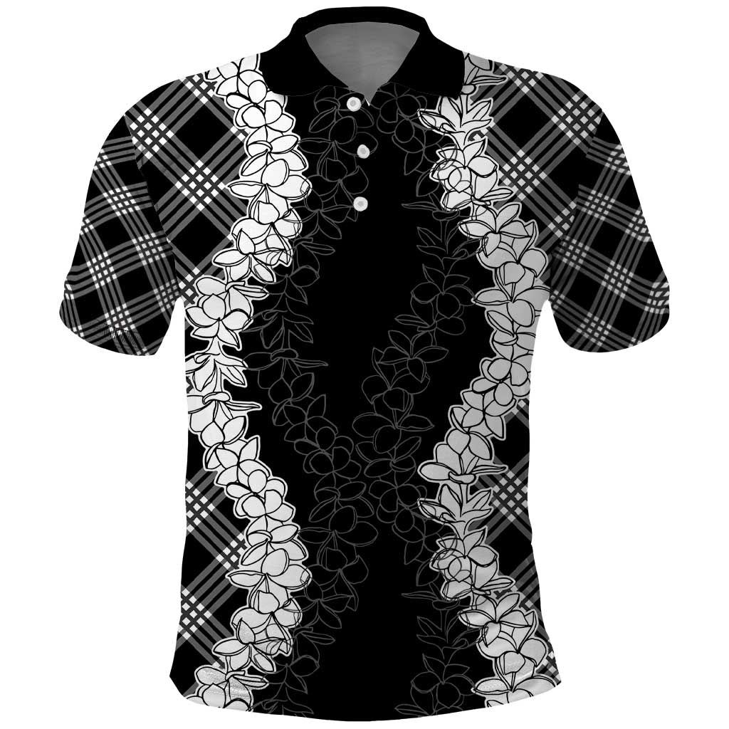Hawaii Aloha Plumeria Lei Black Palaka Polo Shirt LT7 Black - Polynesian Pride