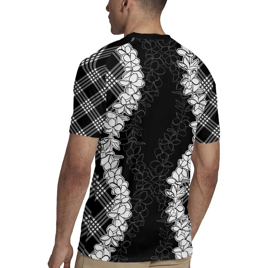 Hawaii Aloha Plumeria Lei Black Palaka Rugby Jersey - Polynesian Pride