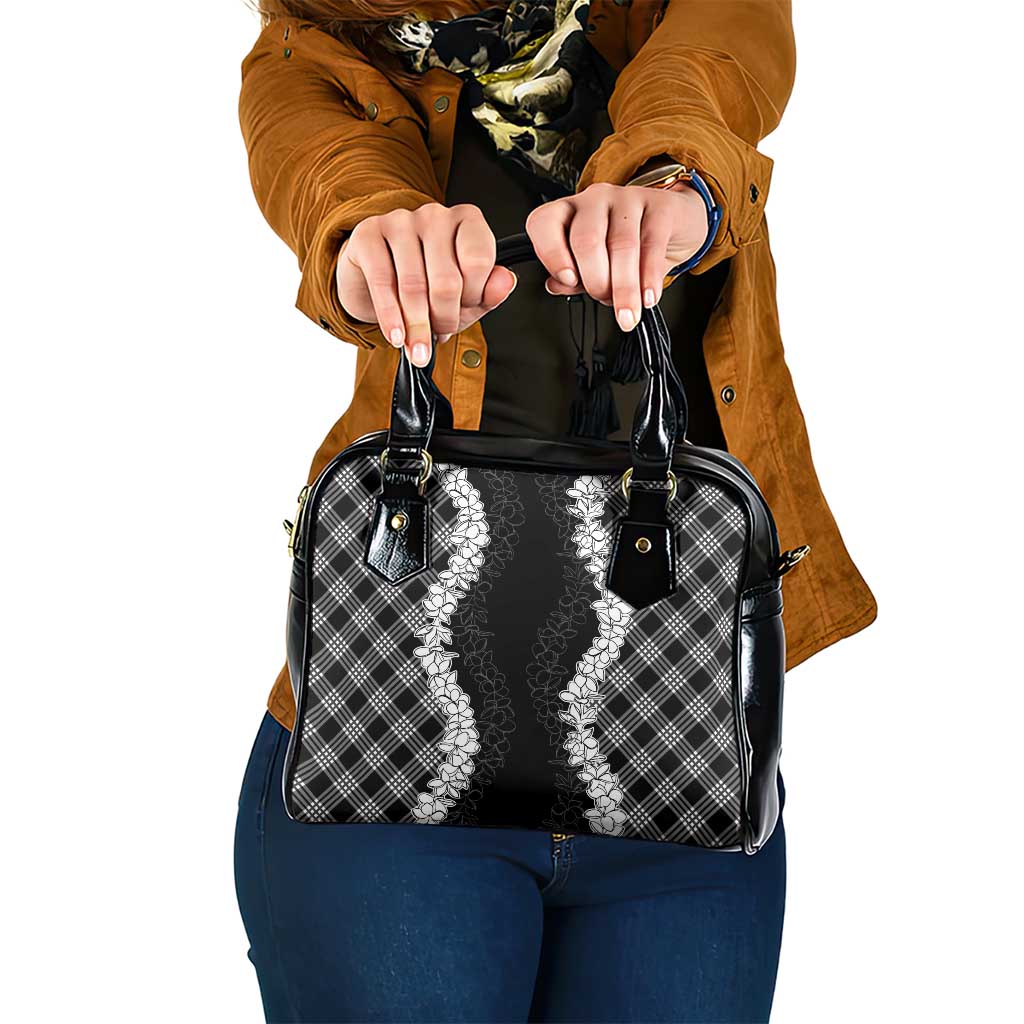 Hawaii Aloha Plumeria Lei Black Palaka Shoulder Handbag - Polynesian Pride