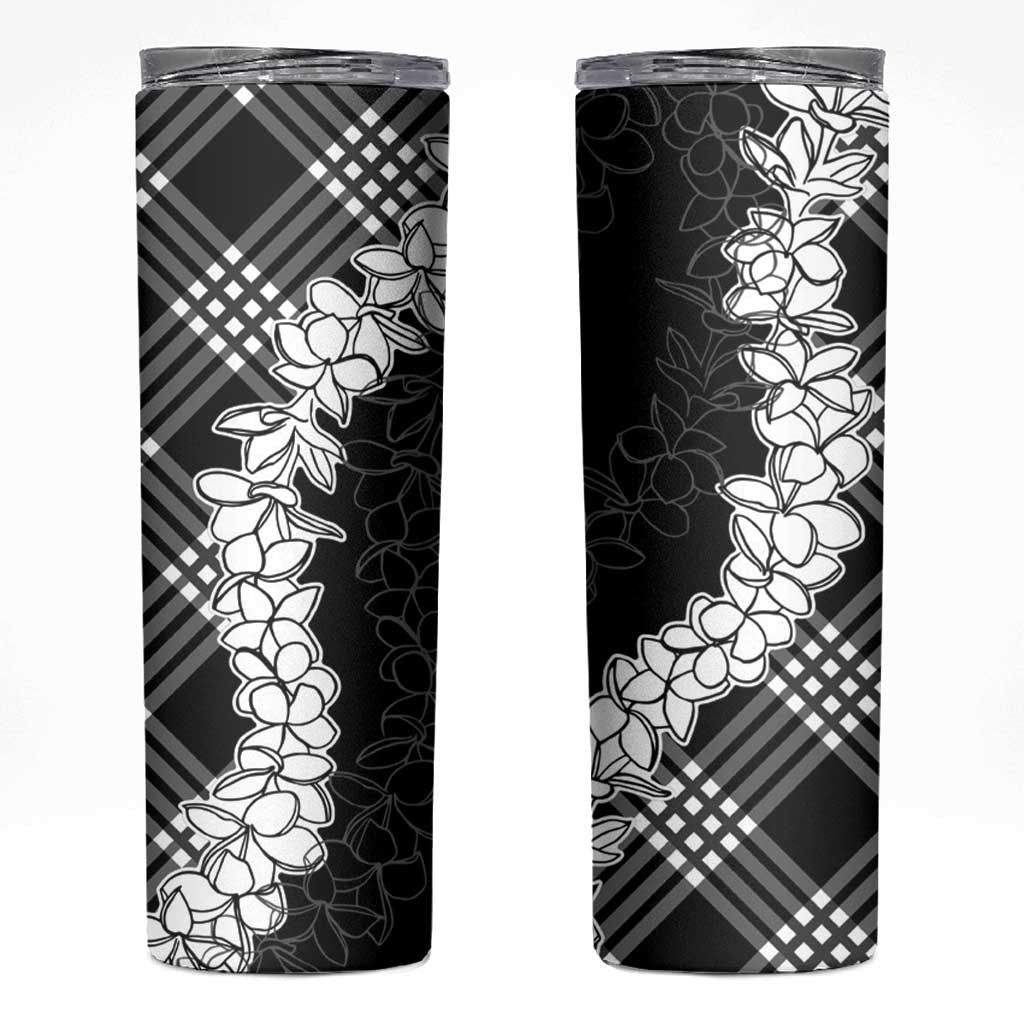 Hawaii Aloha Plumeria Lei Black Palaka Skinny Tumbler - Polynesian Pride