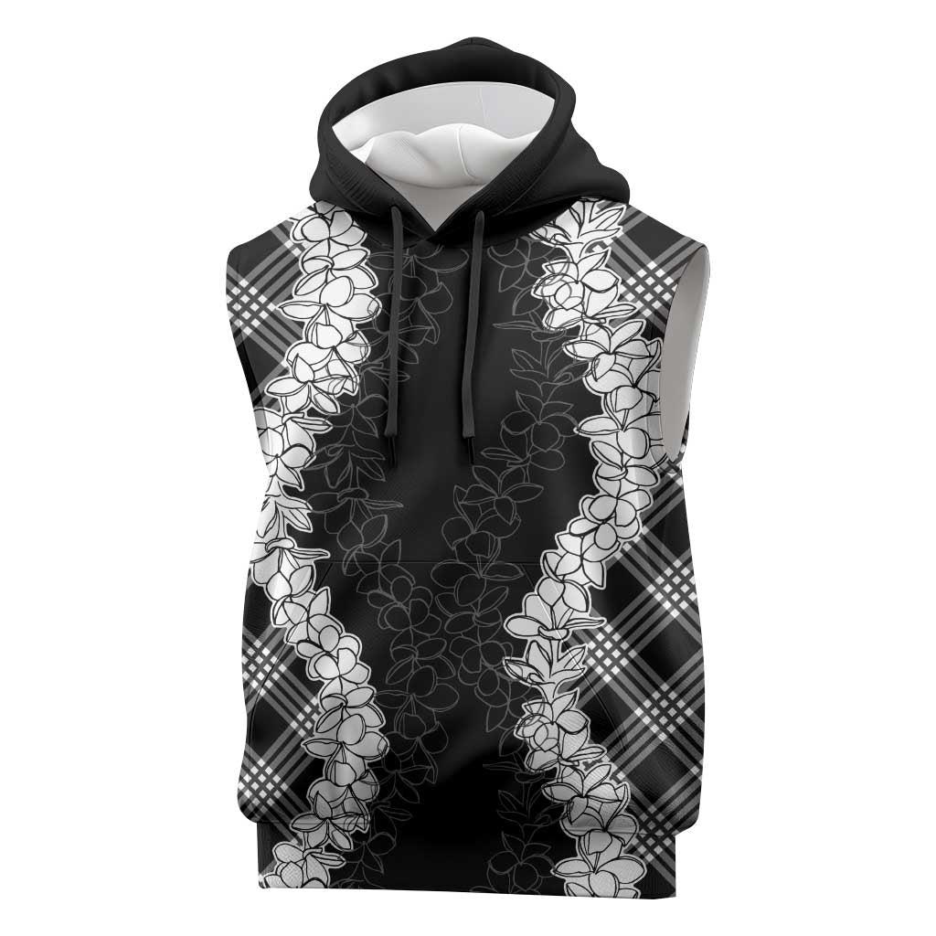 Hawaii Aloha Plumeria Lei Black Palaka Sleeveless Hoodie - Polynesian Pride