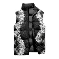 Hawaii Aloha Plumeria Lei Black Palaka Sleeveless Puffer Jacket LT7 - Polynesian Pride