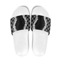 Hawaii Aloha Plumeria Lei Black Palaka Slide Sandals - Polynesian Pride