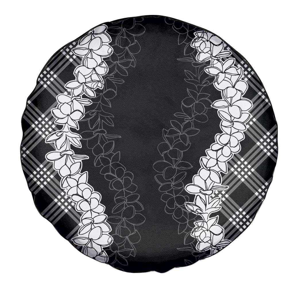 Hawaii Aloha Plumeria Lei Black Palaka Spare Tire Cover - Polynesian Pride