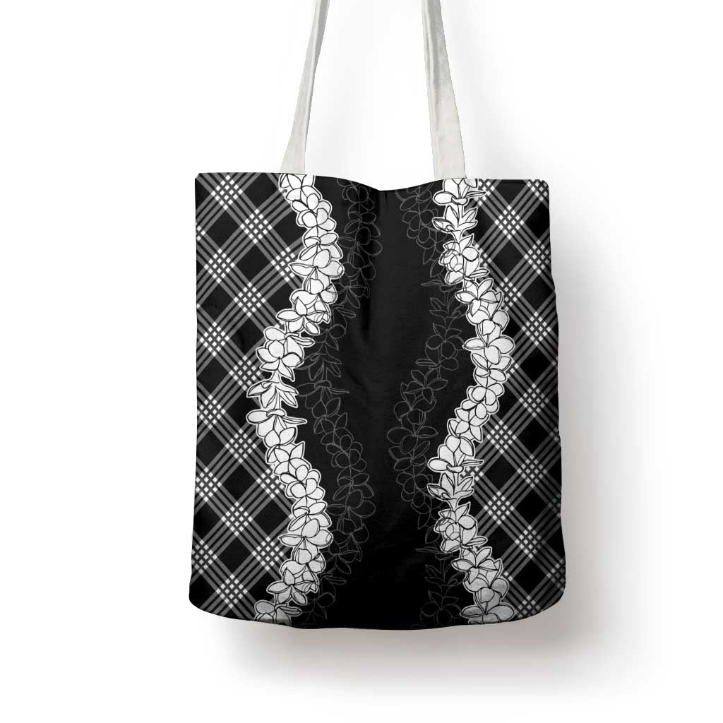 Hawaii Aloha Plumeria Lei Black Palaka Tote Bag - Polynesian Pride