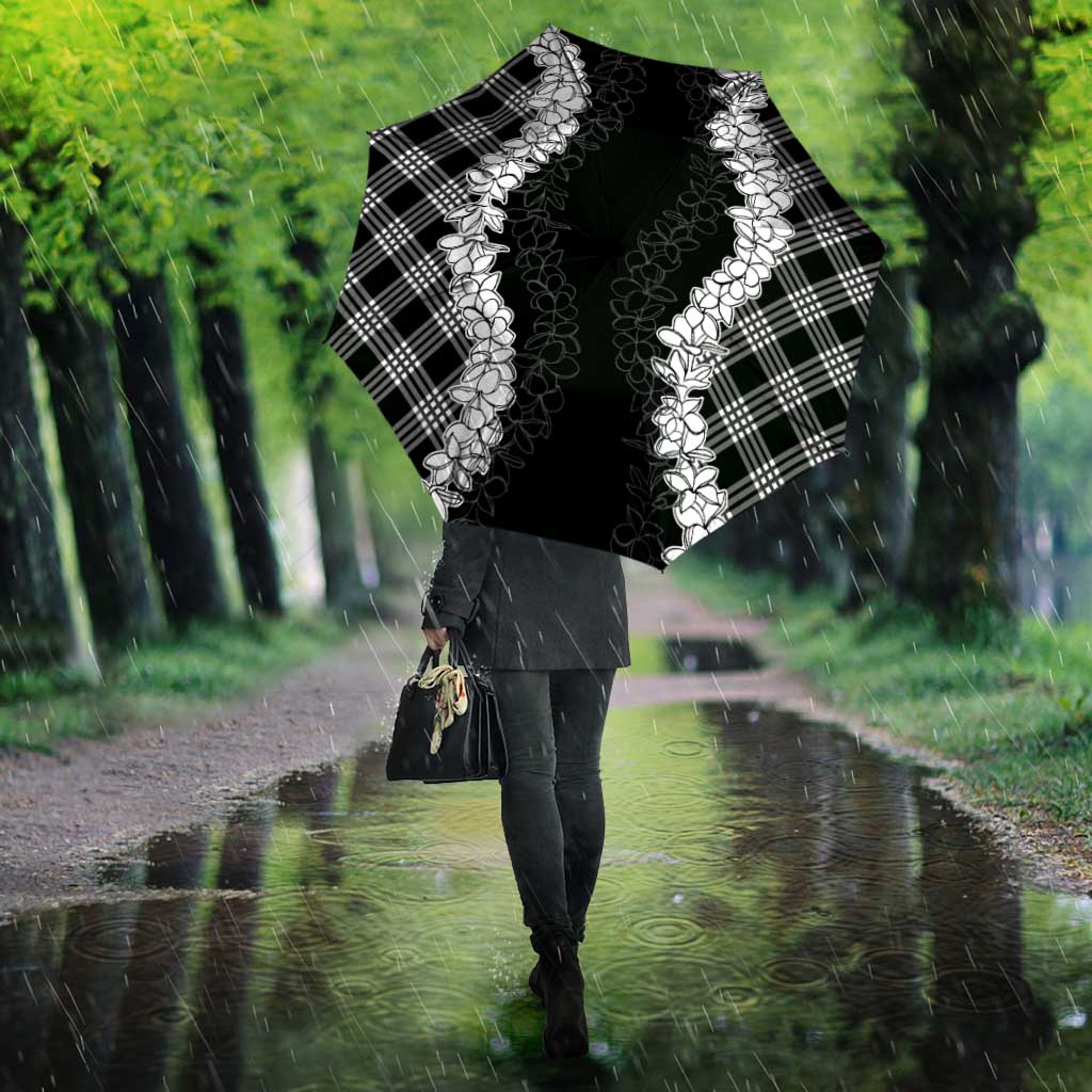 Hawaii Aloha Plumeria Lei Black Palaka Umbrella - Polynesian Pride