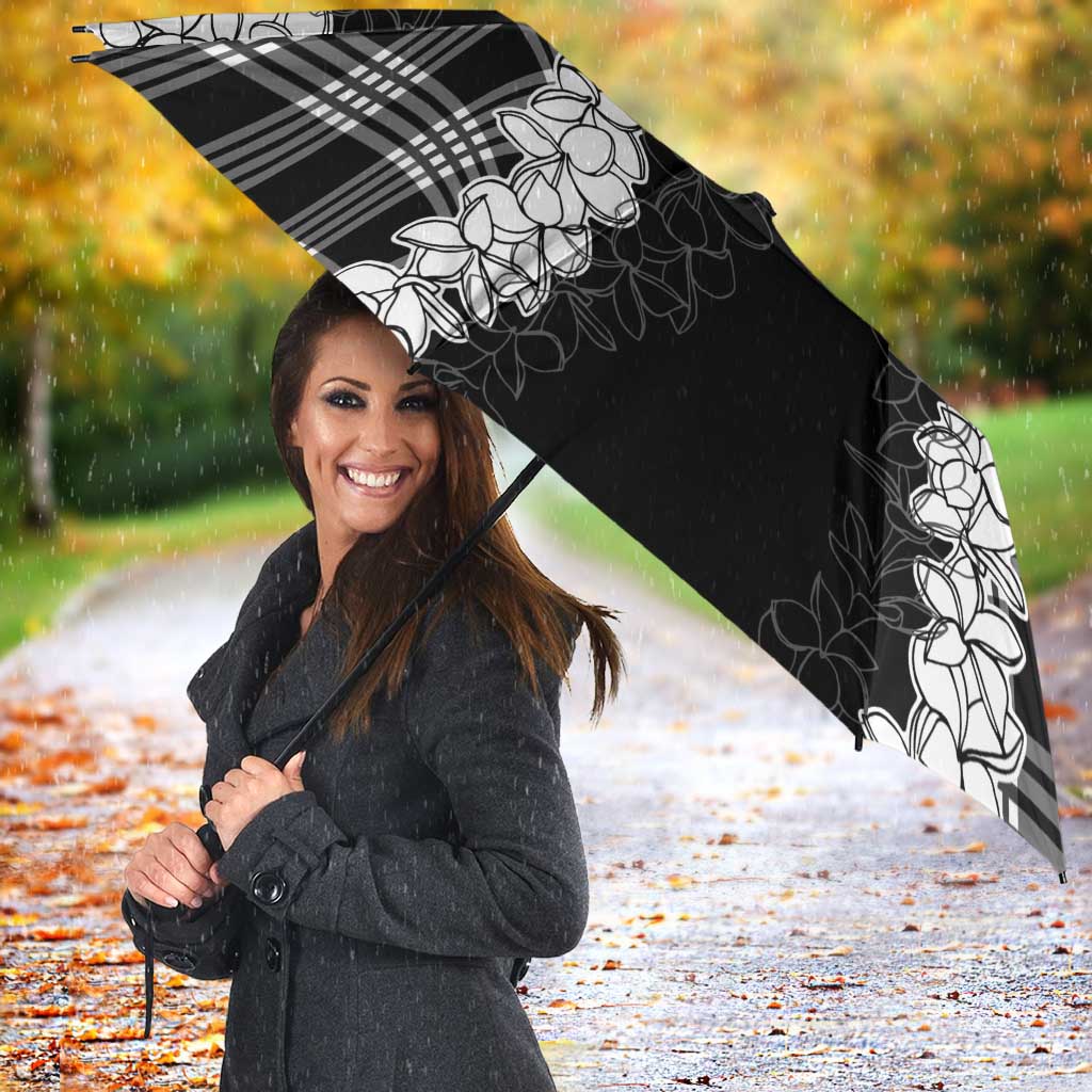 Hawaii Aloha Plumeria Lei Black Palaka Umbrella - Polynesian Pride