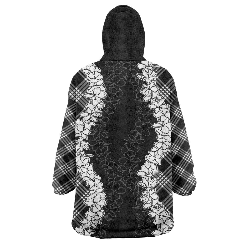 Hawaii Aloha Plumeria Lei Black Palaka Wearable Blanket Hoodie - Polynesian Pride