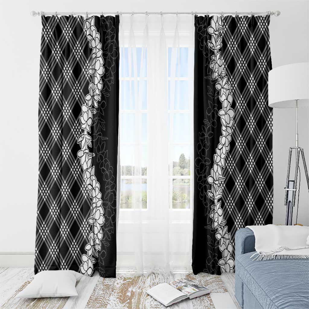 Hawaii Aloha Plumeria Lei Black Palaka Window Curtain - Polynesian Pride