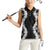 Hawaii Aloha Plumeria Lei Black Palaka Women Sleeveless Polo Shirt - Polynesian Pride