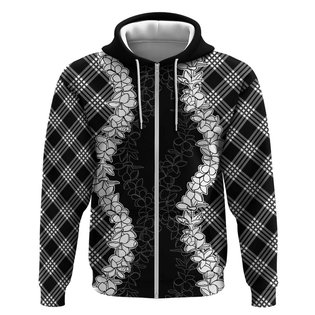 Hawaii Aloha Plumeria Lei Black Palaka Zip Hoodie - Polynesian Pride