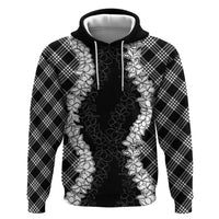 Hawaii Aloha Plumeria Lei Black Palaka Zip Hoodie - Polynesian Pride