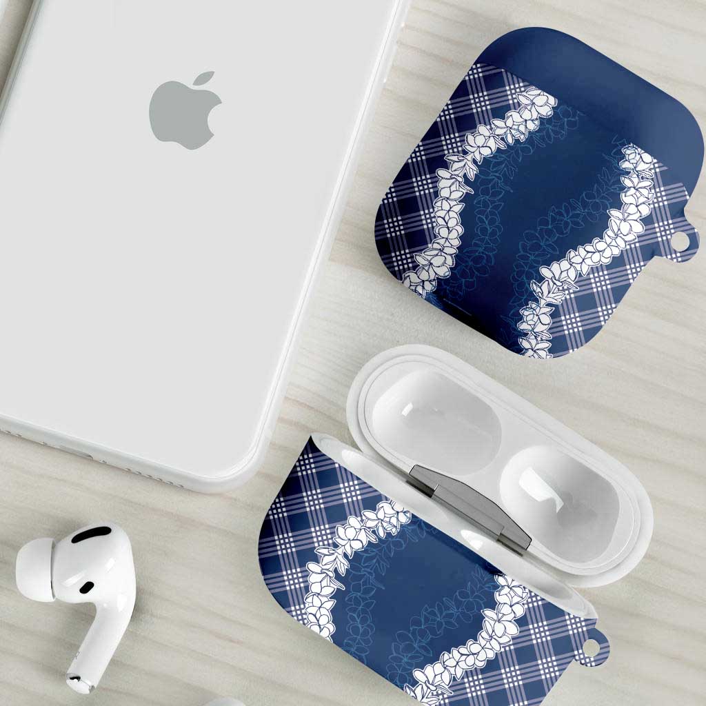 Hawaii Aloha Plumeria Lei Navy Palaka AirPods Case - Polynesian Pride
