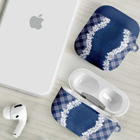 Hawaii Aloha Plumeria Lei Navy Palaka AirPods Case - Polynesian Pride