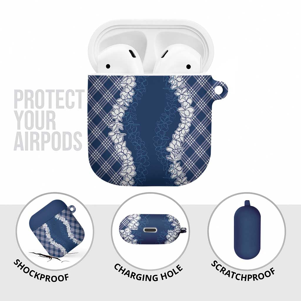 Hawaii Aloha Plumeria Lei Navy Palaka AirPods Case - Polynesian Pride