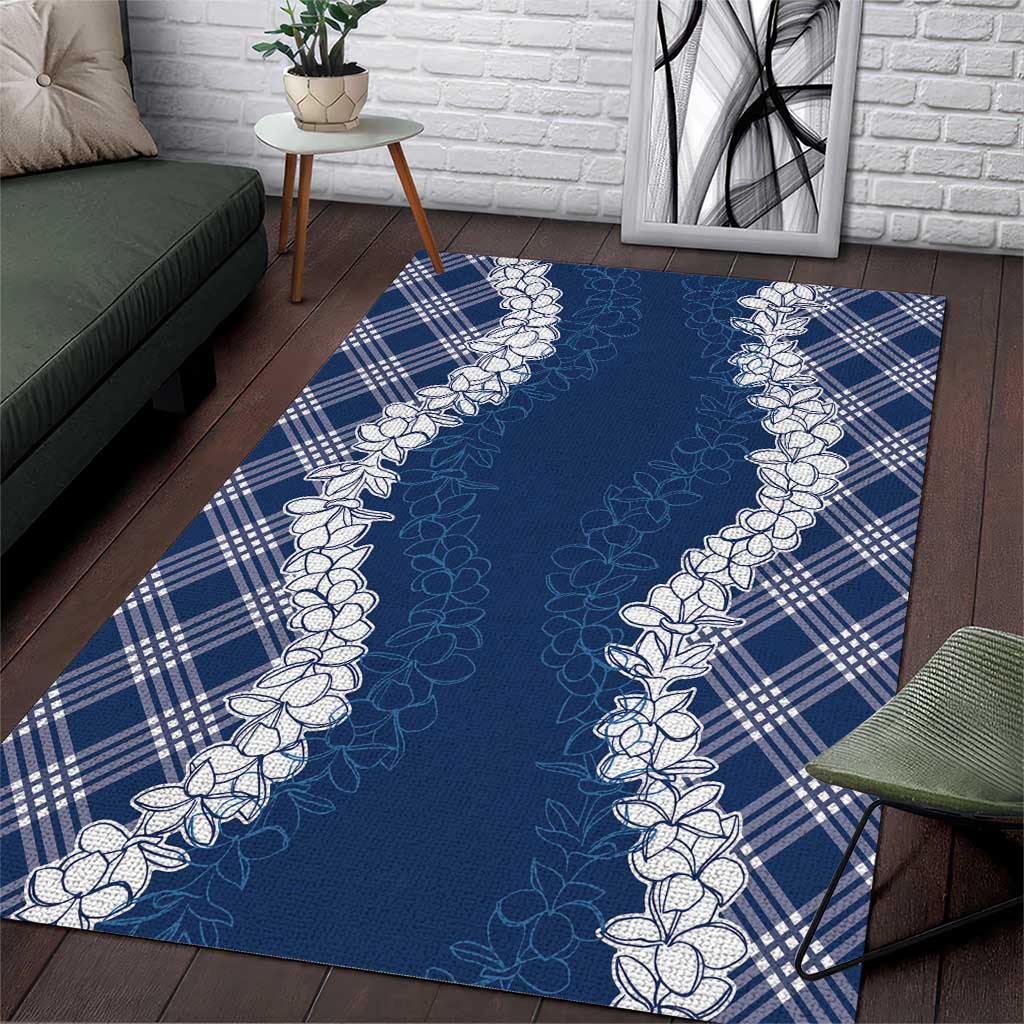 Hawaii Aloha Plumeria Lei Navy Palaka Area Rug - Polynesian Pride