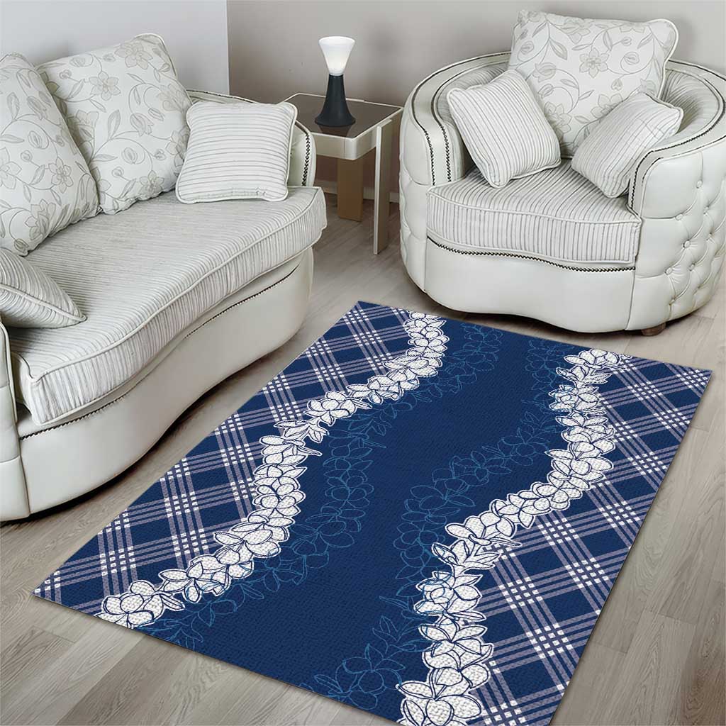 Hawaii Aloha Plumeria Lei Navy Palaka Area Rug - Polynesian Pride