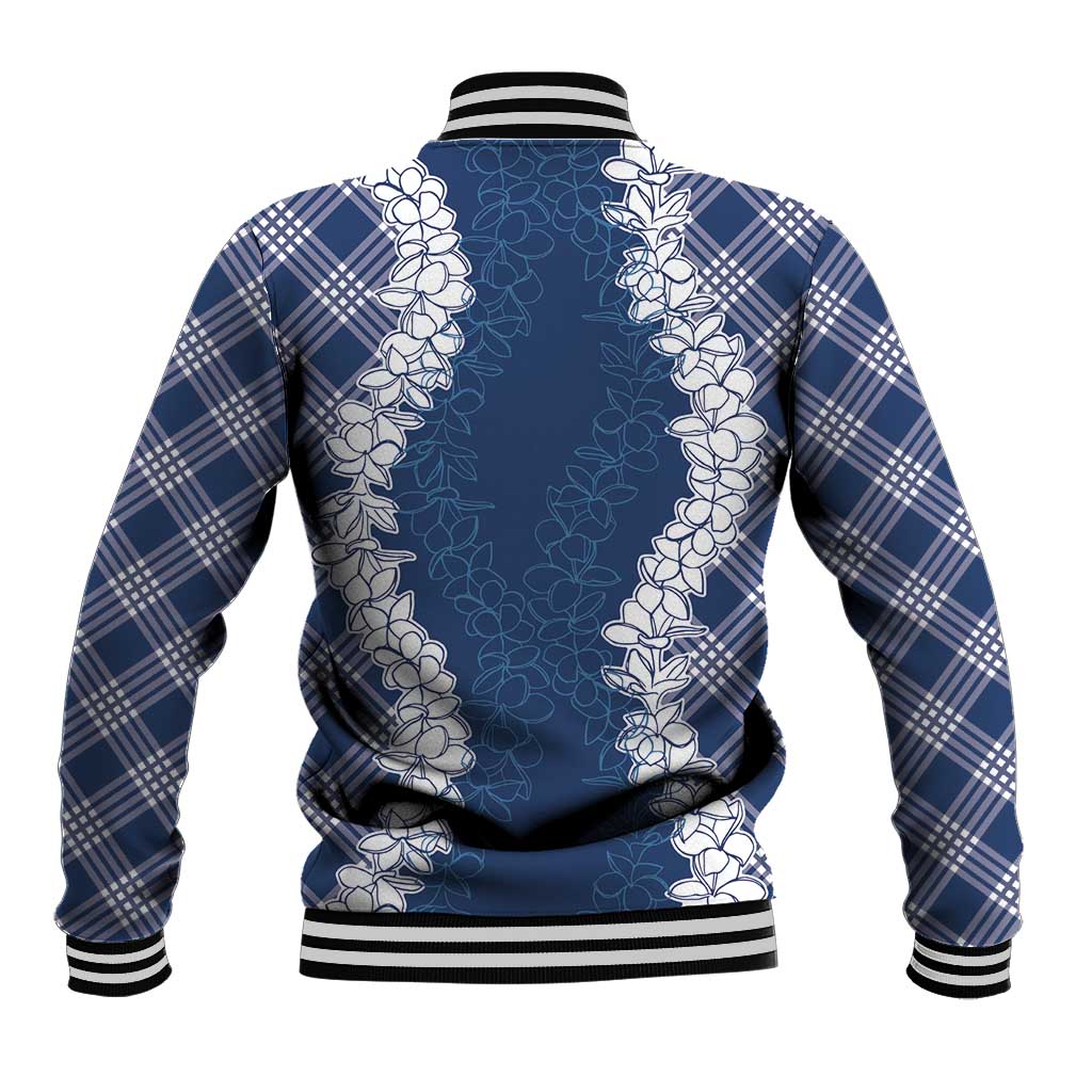 Hawaii Aloha Plumeria Lei Navy Palaka Baseball Jacket LT7 - Polynesian Pride