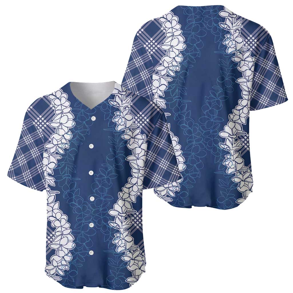 Hawaii Aloha Plumeria Lei Navy Palaka Baseball Jersey LT7 - Polynesian Pride