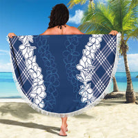 Hawaii Aloha Plumeria Lei Navy Palaka Beach Blanket - Polynesian Pride