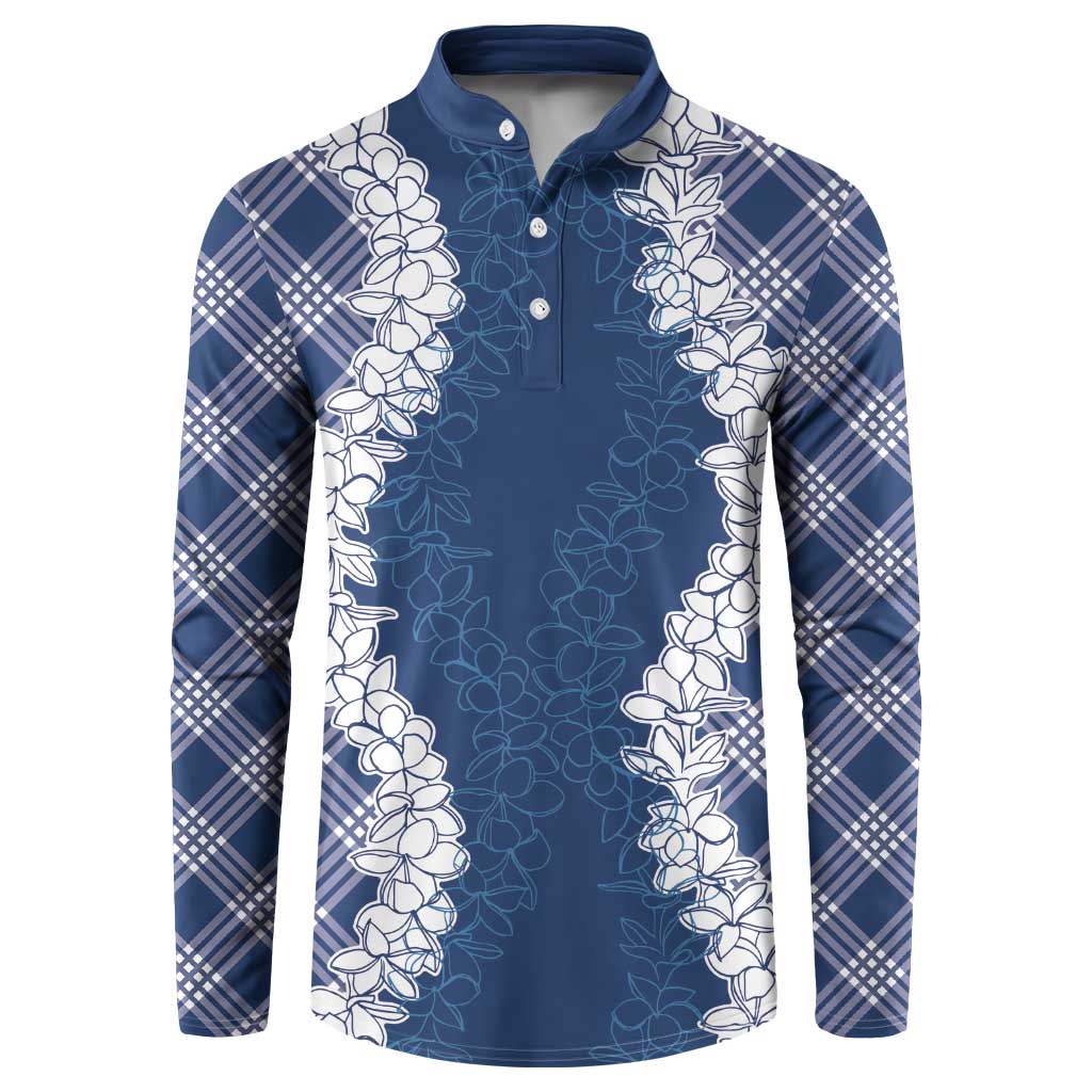 Hawaii Aloha Plumeria Lei Navy Palaka Button Sweatshirt - Polynesian Pride