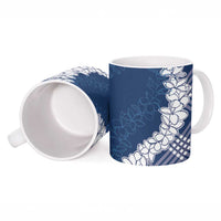 Hawaii Aloha Plumeria Lei Navy Palaka Ceramic Mug - Polynesian Pride