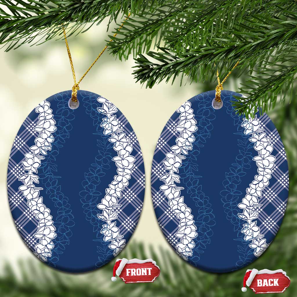 Hawaii Aloha Plumeria Lei Navy Palaka Ceramic Ornament - Polynesian Pride