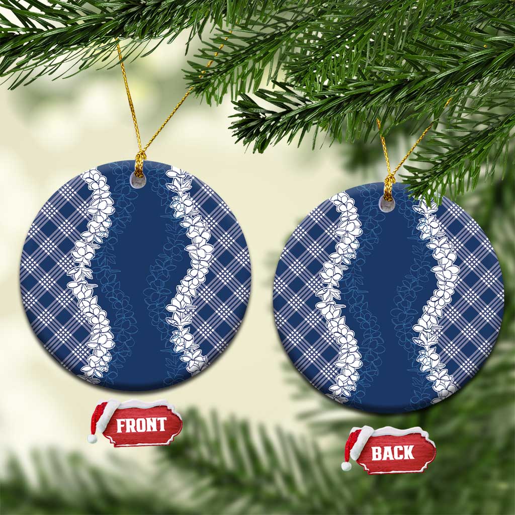 Hawaii Aloha Plumeria Lei Navy Palaka Ceramic Ornament - Polynesian Pride