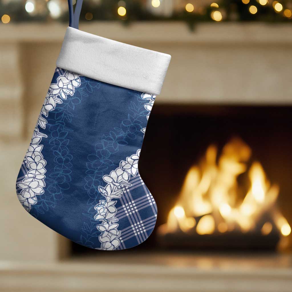 Hawaii Aloha Plumeria Lei Navy Palaka Christmas Stocking - Polynesian Pride
