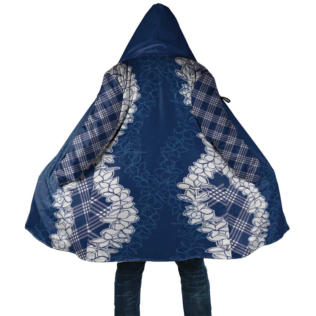 Hawaii Aloha Plumeria Lei Navy Palaka Cloak - Polynesian Pride