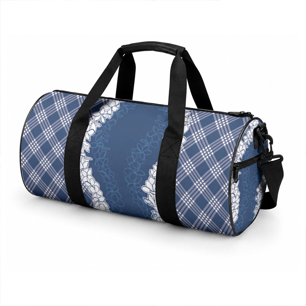 Hawaii Aloha Plumeria Lei Navy Palaka Duffle Bag