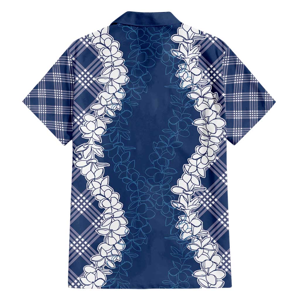Hawaii Aloha Plumeria Lei Navy Palaka Family Matching Off Shoulder Short Dress and Hawaiian Shirt - Polynesian Pride