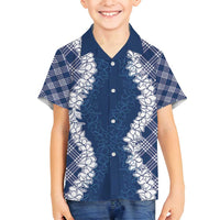 Hawaii Aloha Plumeria Lei Navy Palaka Family Matching Puletasi and Hawaiian Shirt - Polynesian Pride