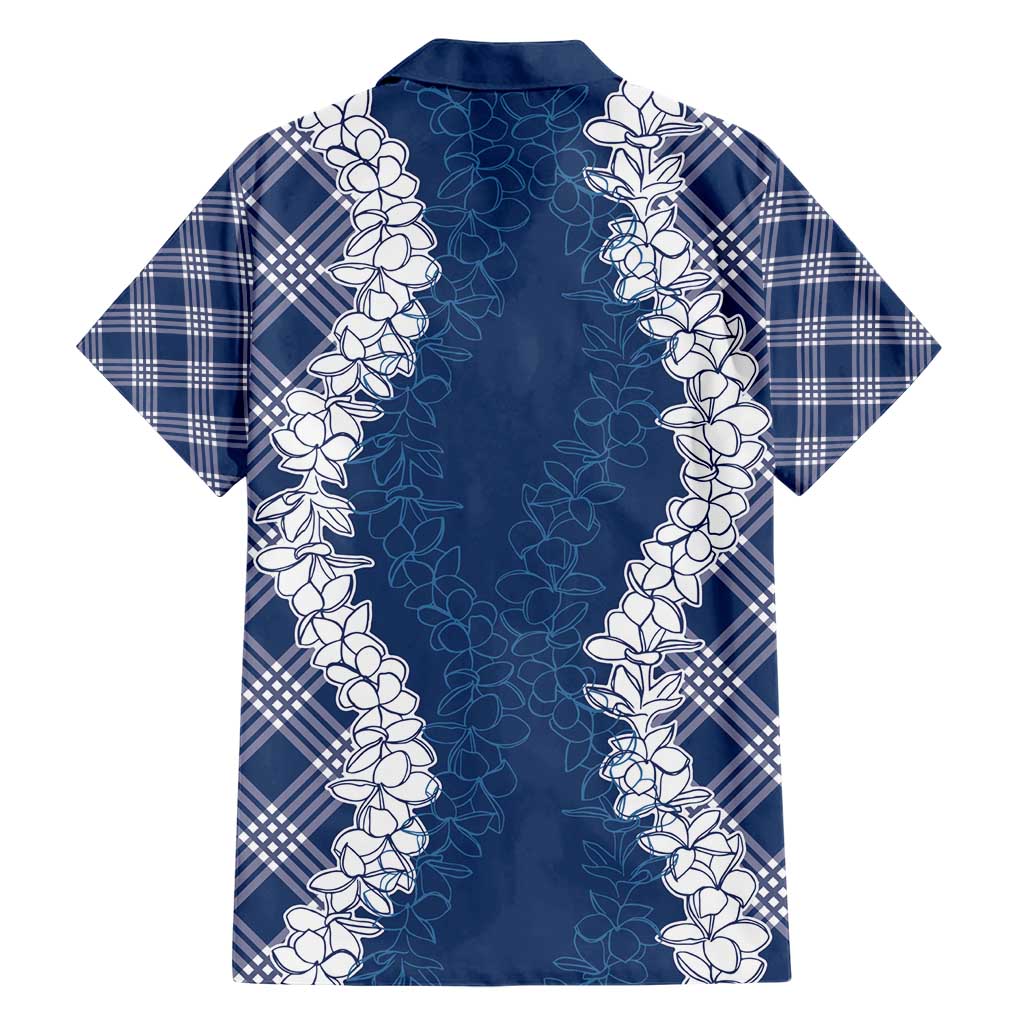 Hawaii Aloha Plumeria Lei Navy Palaka Family Matching Short Sleeve Bodycon Dress and Hawaiian Shirt - Polynesian Pride
