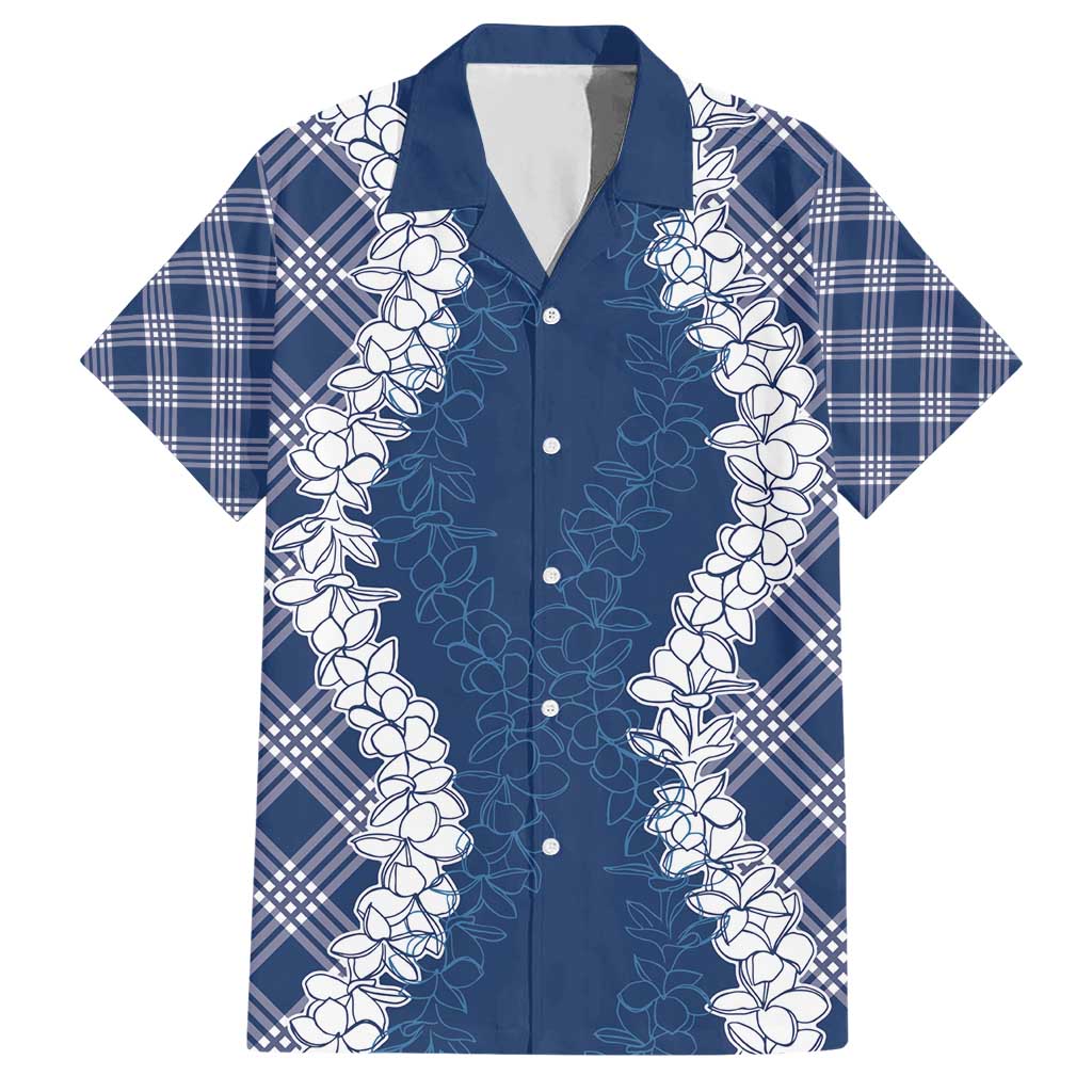 Hawaii Aloha Plumeria Lei Navy Palaka Hawaiian Shirt - Polynesian Pride