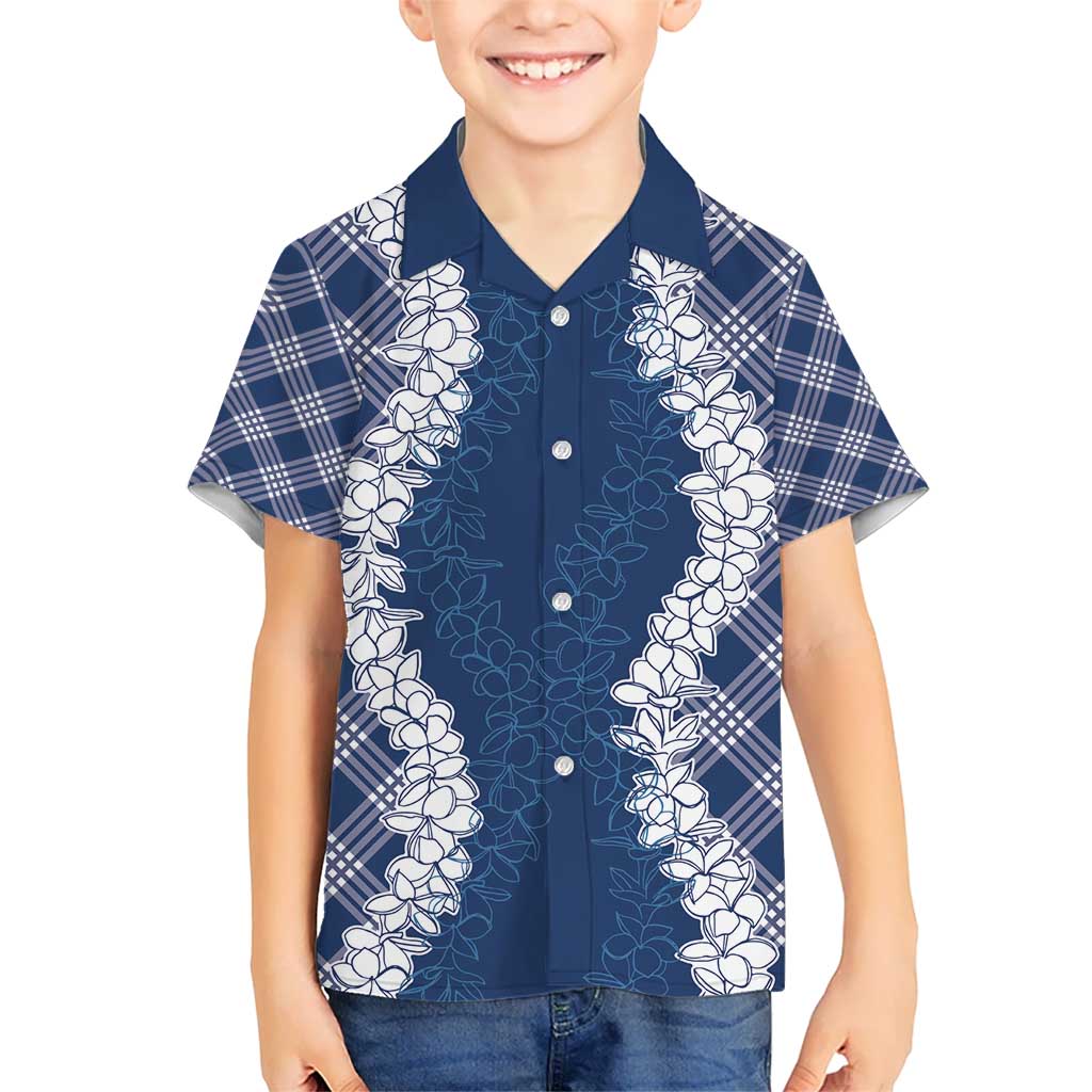 Hawaii Aloha Plumeria Lei Navy Palaka Hawaiian Shirt - Polynesian Pride