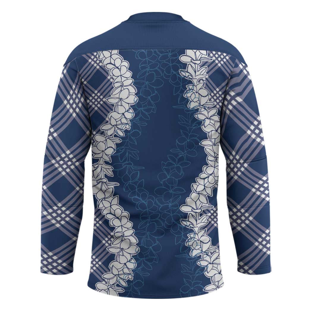 Hawaii Aloha Plumeria Lei Navy Palaka Hockey Jersey LT7 - Polynesian Pride